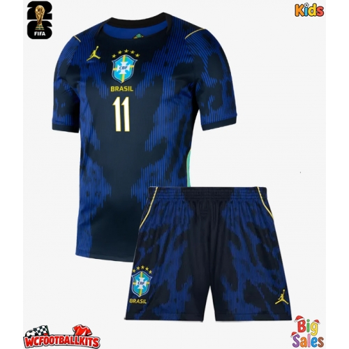 Brazil Raphinha Belloli #11 Replica Away Stadium Kit for Kids World Cup 2026 Short Sleeve (+ pants)